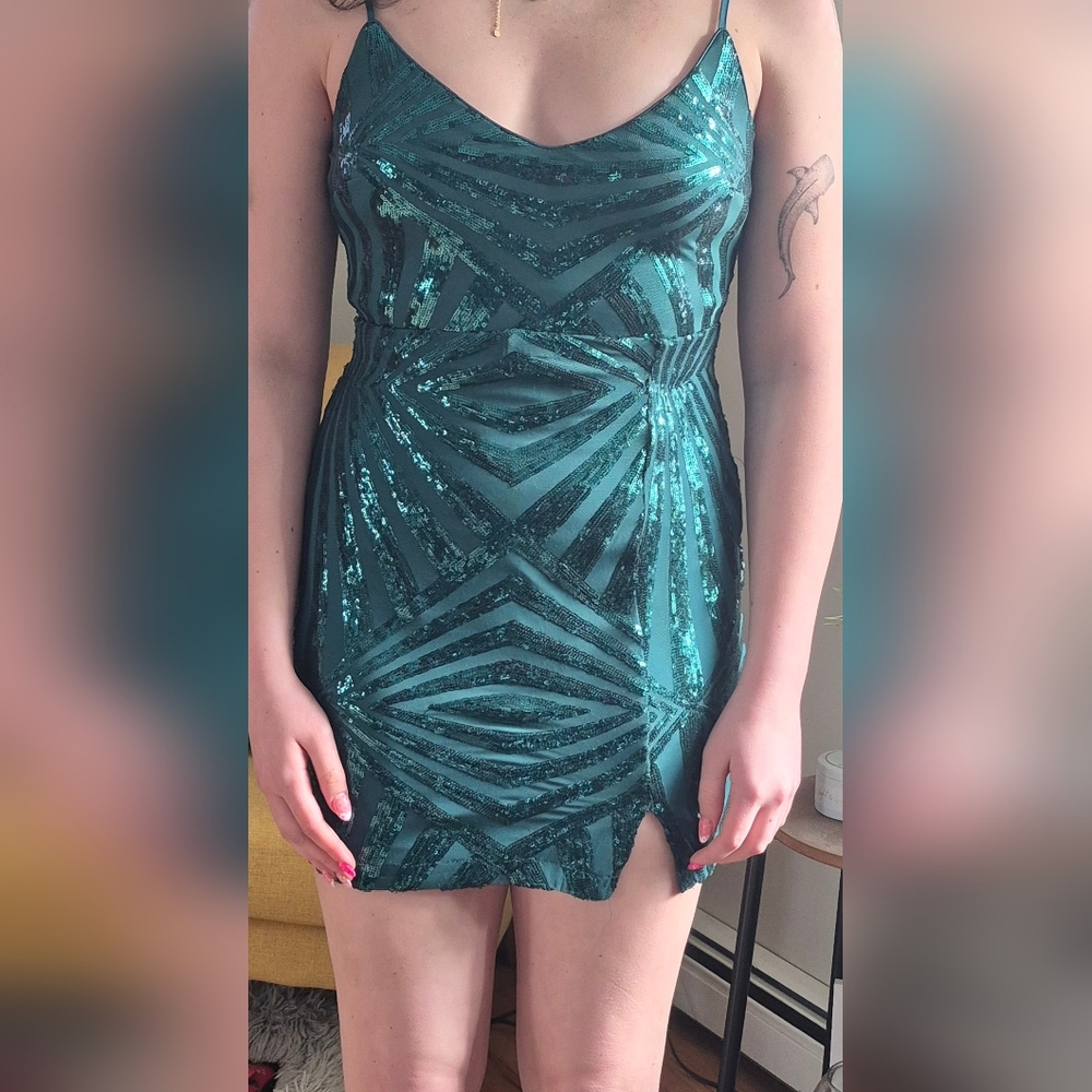 Lulu's Teal Sequin Mini Dress
